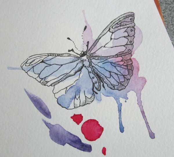 Бабочки Акварельные в синем цвете