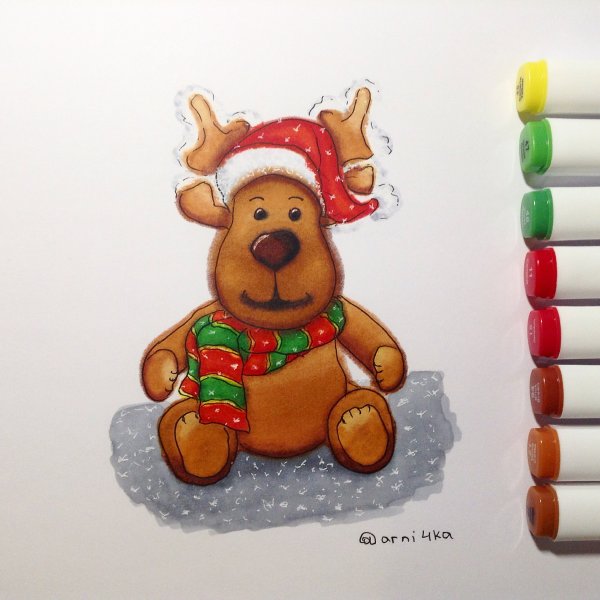 Новогодние рисунки маркерами
