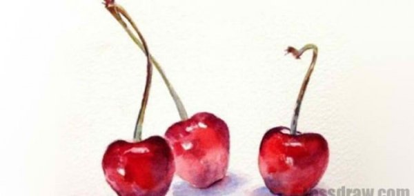 Вишня акварелью для начинающих