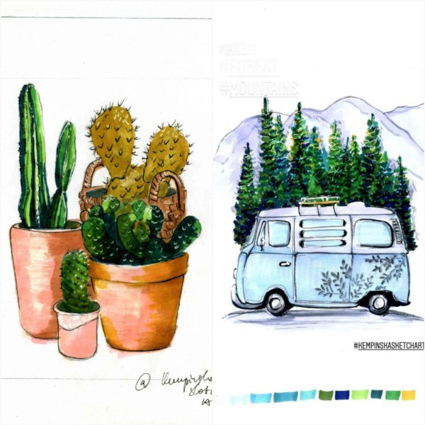 Скетчинг рисунок Кактус