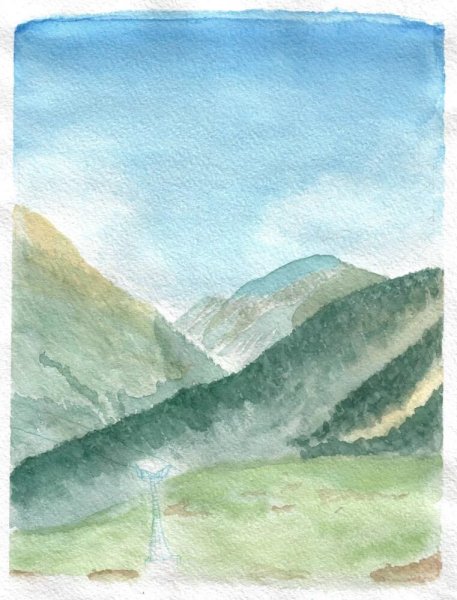 Пейзаж гор акварелью