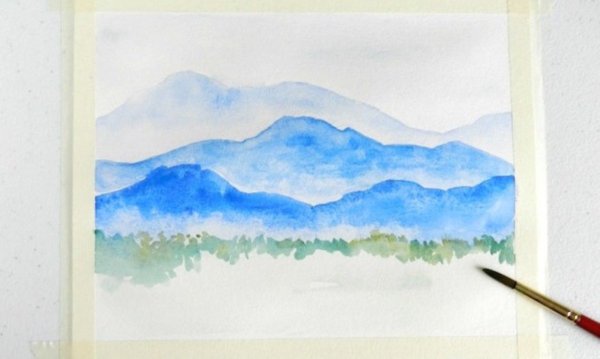 Рисование гор акварелью для детей