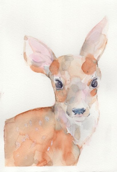 Реалистичный Олененок акварелью