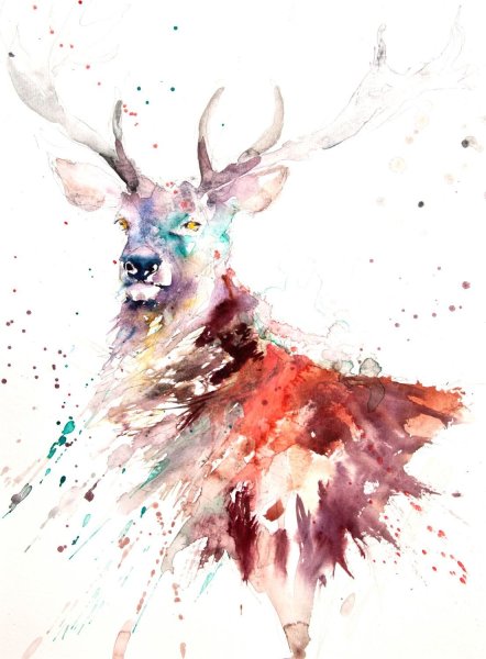 Олень арт акварель