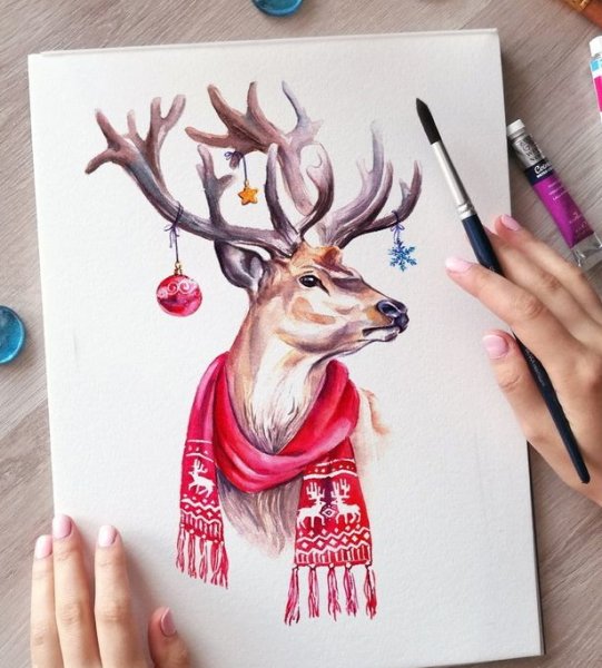 Скетчинг акварелью олень