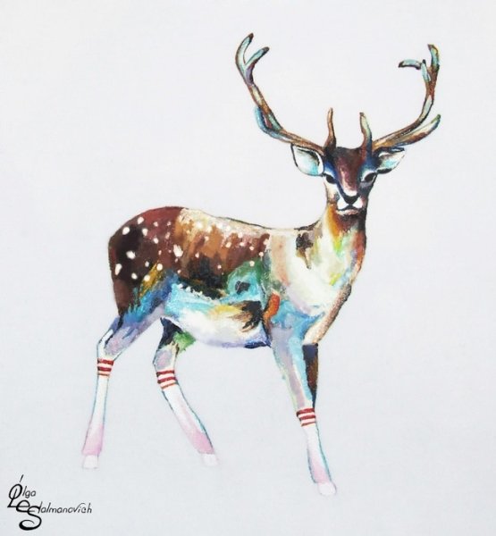 Скетч акварель олень акварель