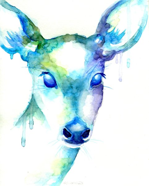 Олень акварелью