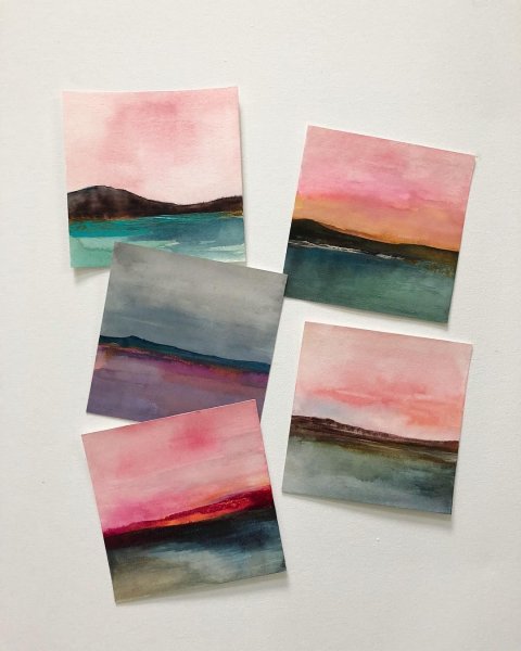 Мини пейзажи акварелью легкие