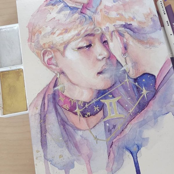 БТС акварелью Тэхен