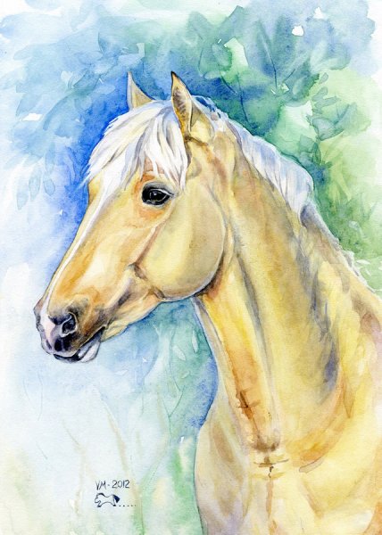 Лошадь акварельными карандашами
