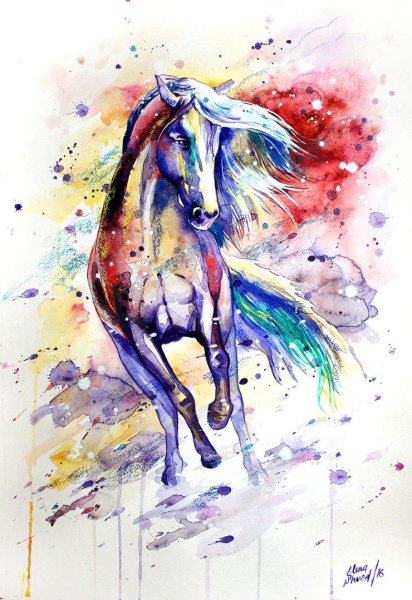 Лошадь акварелью