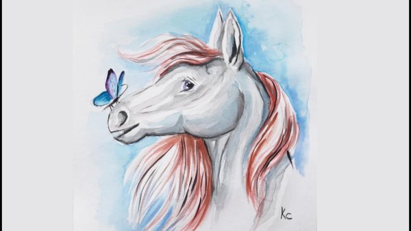 Рисунки акварелью лошадь легко
