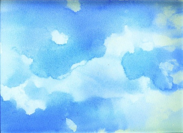 Акварельные облака на голубом небе