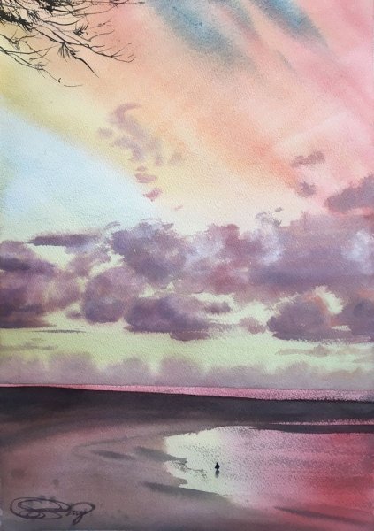 Простой пейзаж акварелью