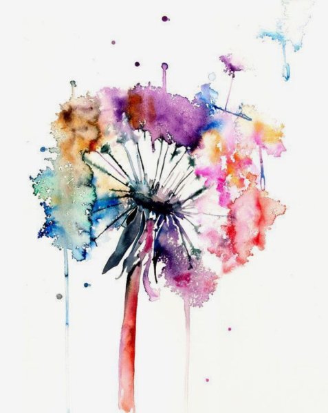 Одуванчики акварелью