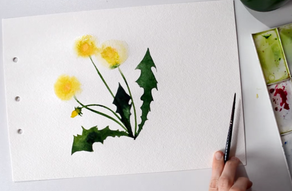 Одуванчики акварелью