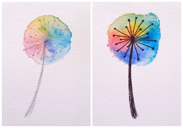 Рисование одуванчиков набрызгом