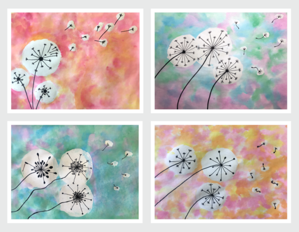 Рисование в технике набрызг одуванчики