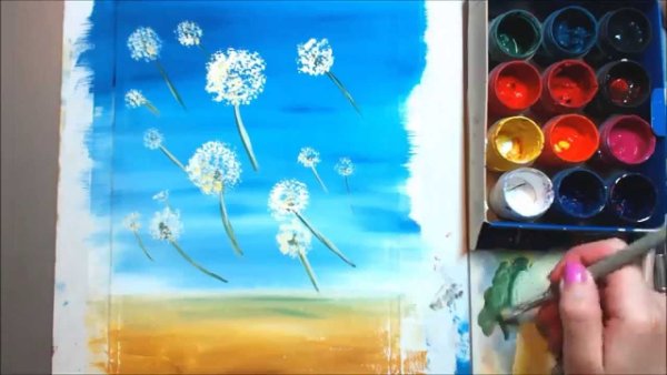 Одуванчики акварелью