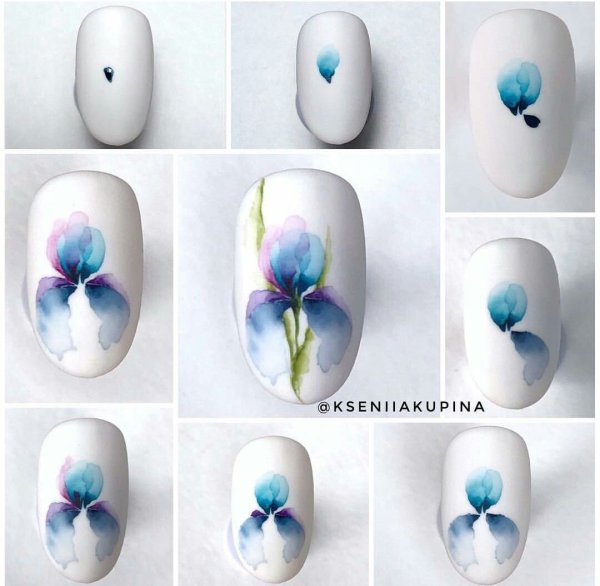 Рисунки на ногтях акварельными красками