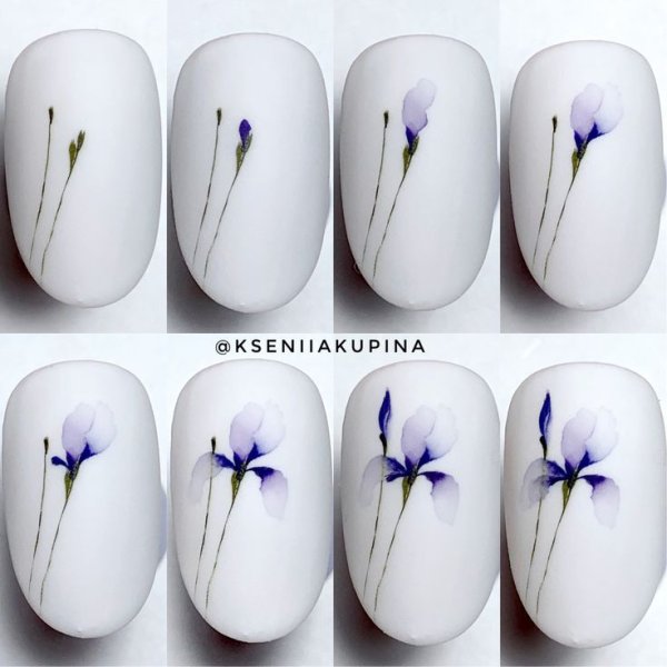 Рисование акварелью на ногтях