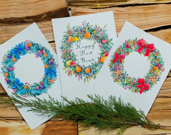 Новогодние открытки акварелью