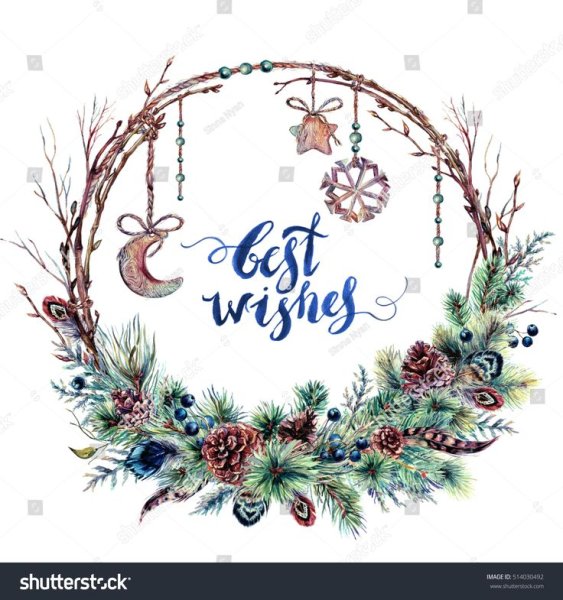Рождественский венок простые акварель