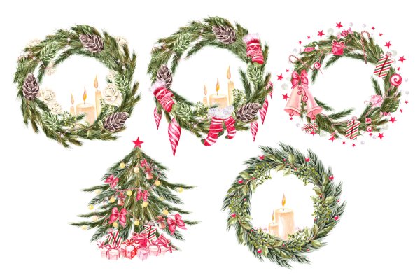 Венок с новым годом акварель