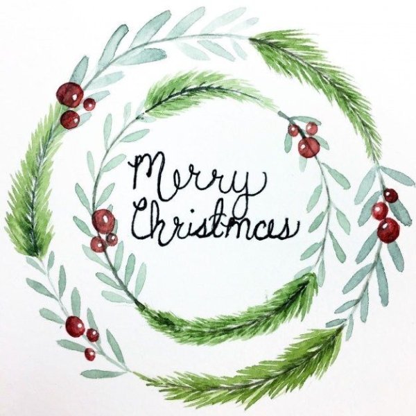 Новогодние надписи акварелью