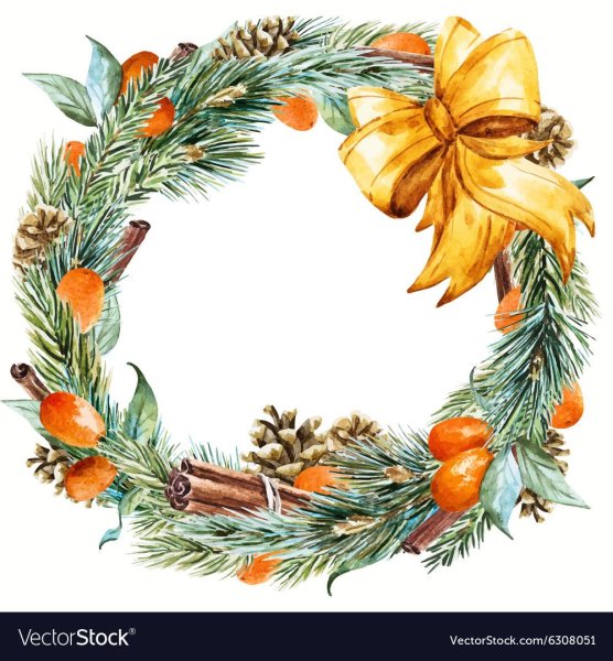 Новогодние венки акварелью