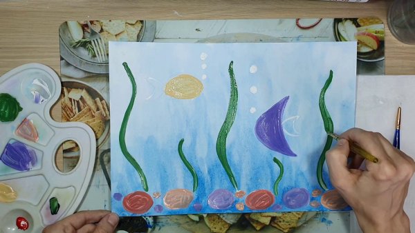 Подводный мир акварелью для детей
