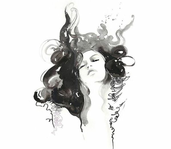 Кудрявые волосы акварелью