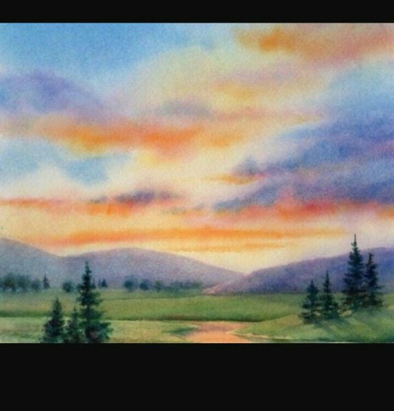 Утро в горах гуашь