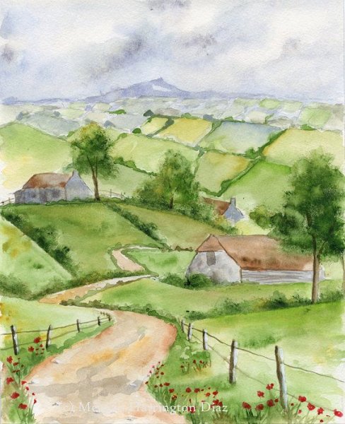 Деревенские пейзажи акварелью легкие
