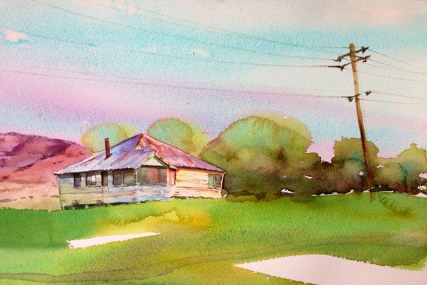 Сельский пейзаж акварелью для начинающих