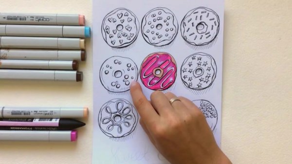 Рисуем пончик маркерами для скетчинга