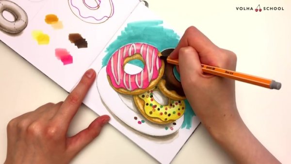 Рисуем пончик маркерами для скетчинга