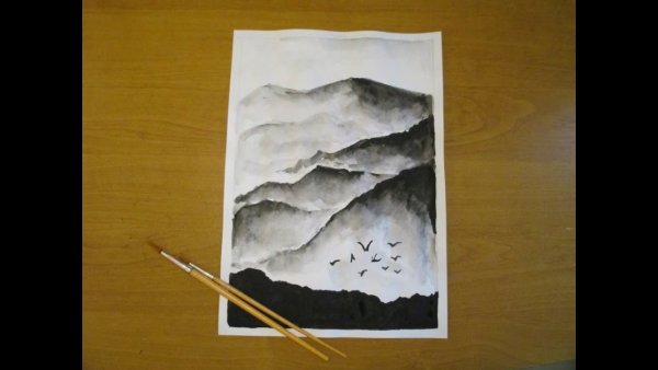 Лёгкие рисунки чёрной гуашью