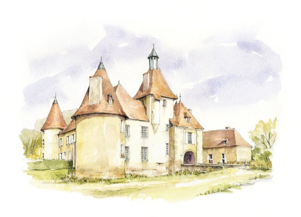 Замок цветными карандашами