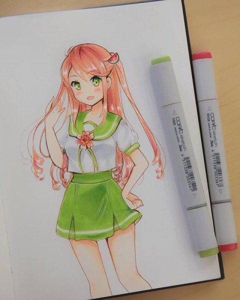 Аниме девочка маркерами