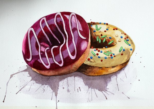 Пончик рисунок акварелью