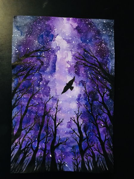 Ночной лес акрилом