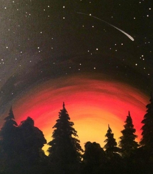 Ночной пейзаж гуашью