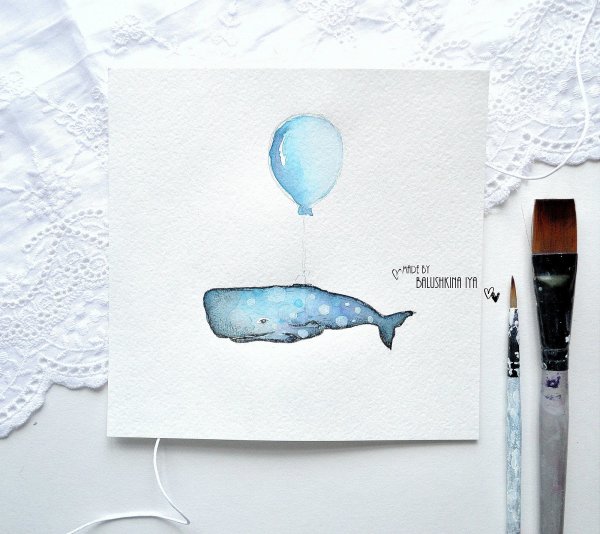 Открытка с китами