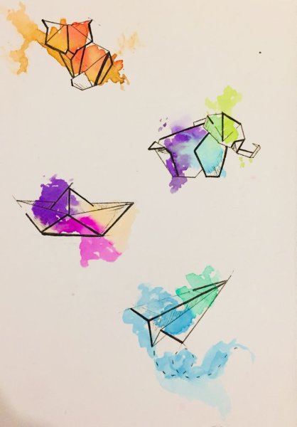 Тату оригами акварель