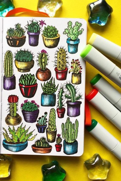 Кактус скетч маркерами