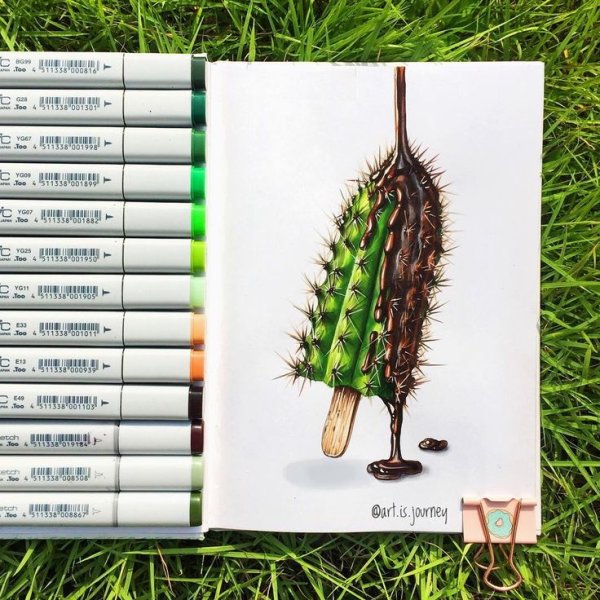 Кактус скетч маркерами