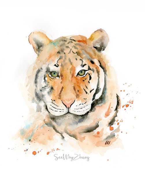 Тигр акварель детский
