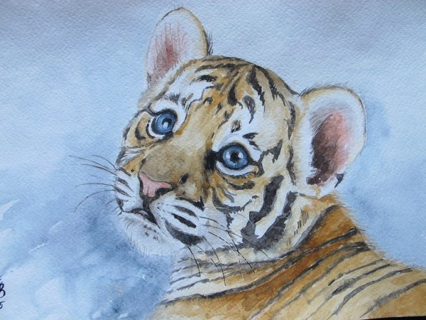 Милые тигрята акварель