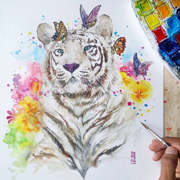 Тигренок акварелью для детей